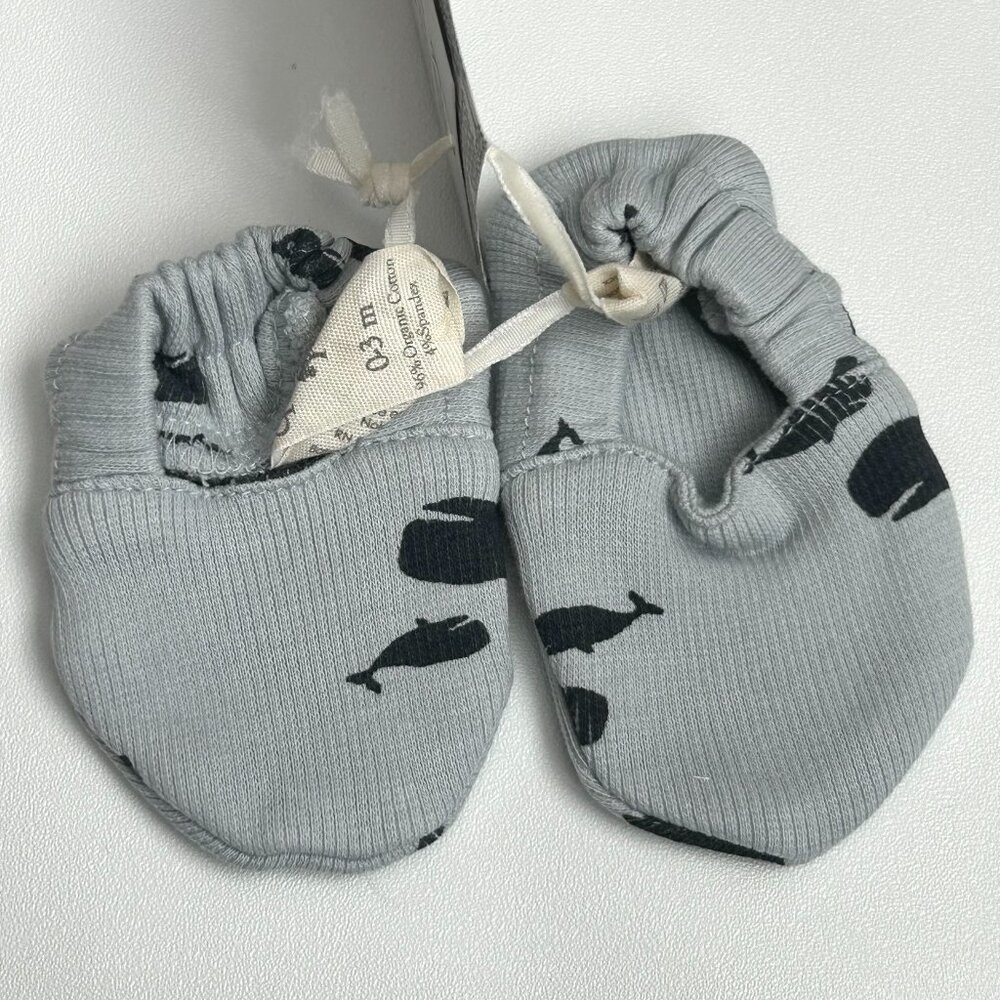 NWT Kate Quinn Baby Booties 0-3M Blue Whale Print Cotton Rib Socks